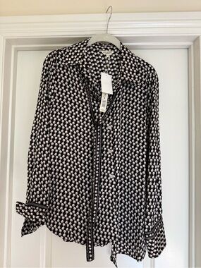Max Studio Black & White Printed Button-Up Blouse
